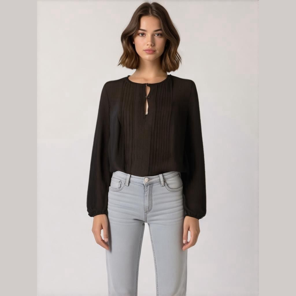 Athé Vanessa Bruno Front Pleated Black Blouse - Medium